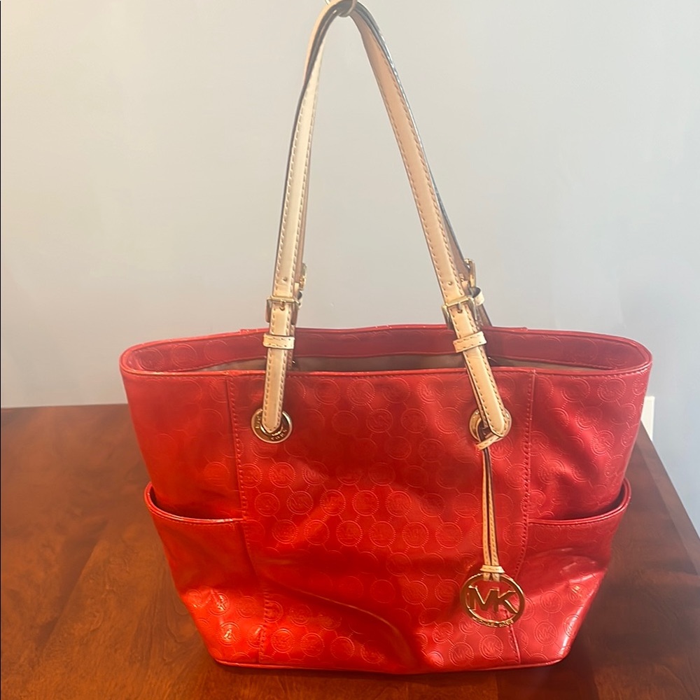 Michael Kors Red and Cream Tote with Glossy Finish